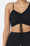 Mesh Strappy Adjustable Ruched Crop Top With Matching See Through Side Panel