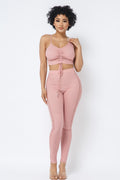 Mesh Strappy Adjustable Ruched Crop Top With Matching See Through Side Panel Leggings-Product Type | Naughty Smile Fashion