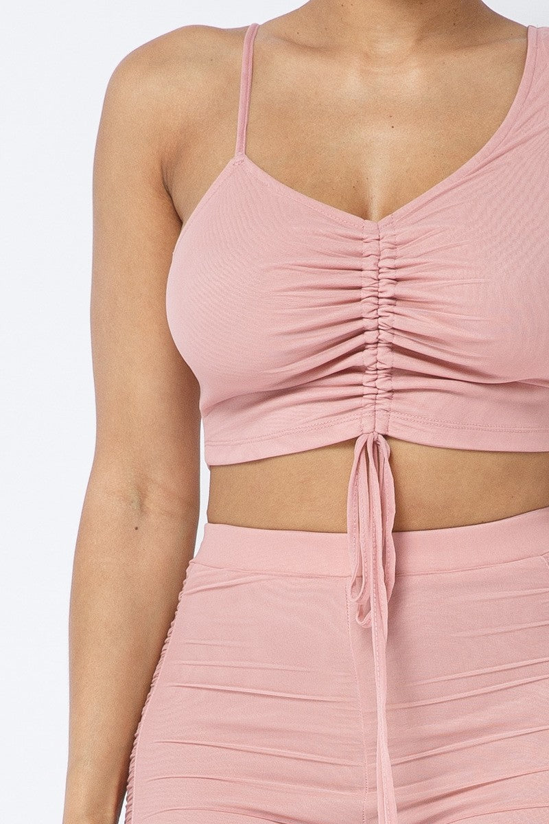 Mesh Strappy Adjustable Ruched Crop Top With Matching See Through Side Panel Leggings-Product Type | Naughty Smile Fashion