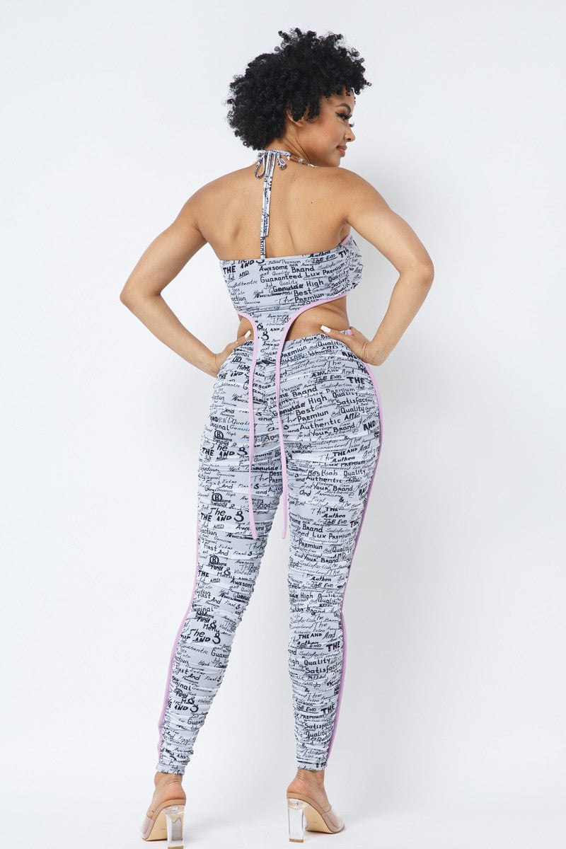 Mesh Print Crop Top With Plastic Chain Halter Neck With Matching Leggings-Product Type | Naughty Smile Fashion
