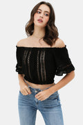 Lace Trim On The Front And Sleeves, Waist Band Cropped Top-Product Type | Naughty Smile Fashion