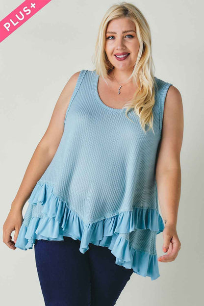 Plus Size Plus Scoope Neck Sleeveless Ruffle Tunic – Stylish & Comfortable – men’s fashion, stylish and versatile