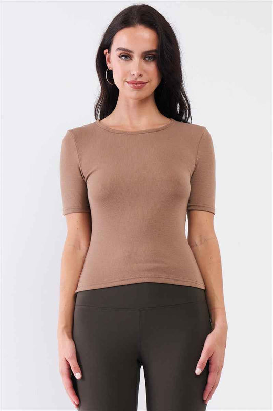 Sale - Light Ribbed Crew Neck Short Sleeve Basic Tee – On Sale Now