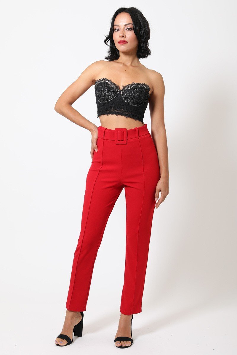 Ankle Tapered Self-fabric Buckle Belt Pants-Product Type | Naughty Smile Fashion