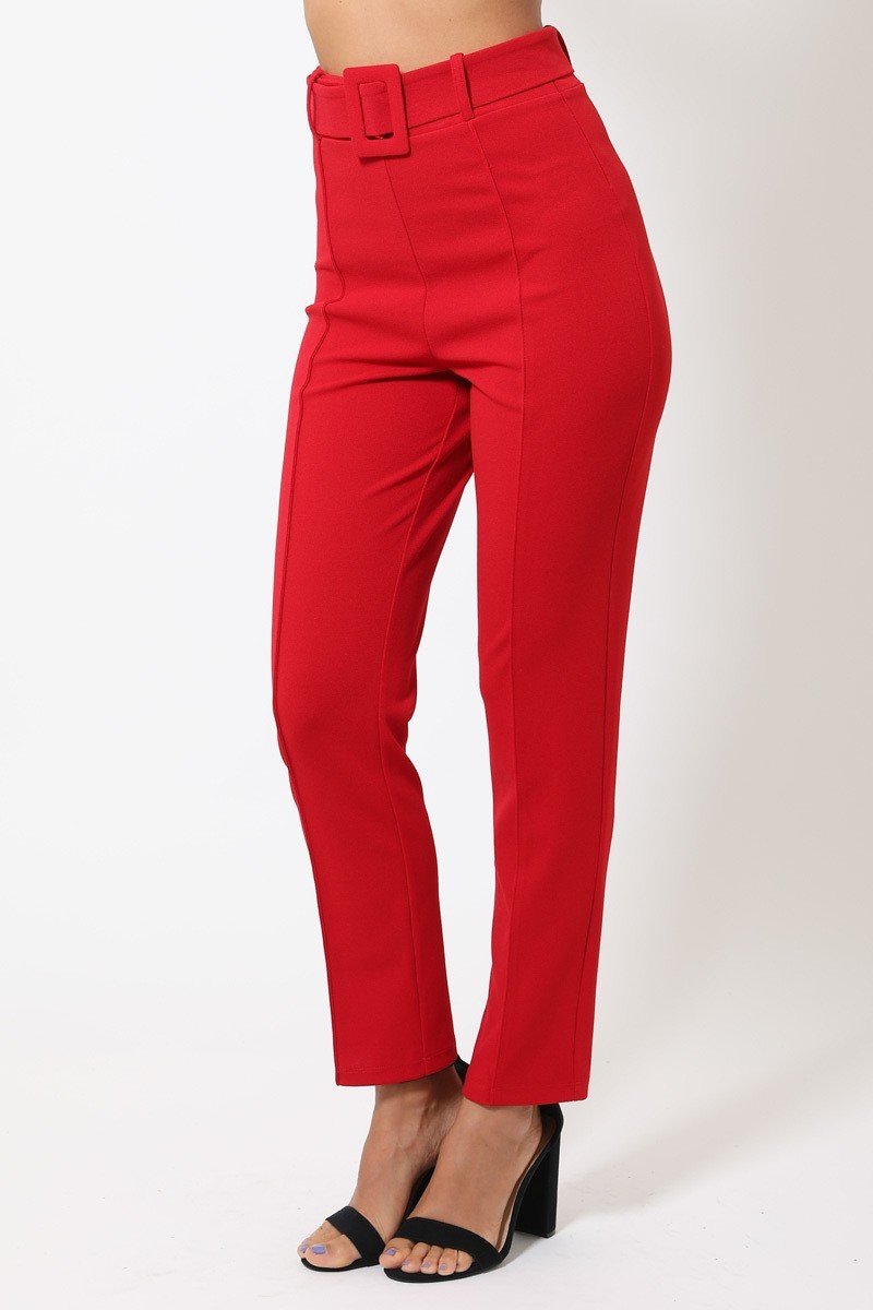 Ankle Tapered Self-fabric Buckle Belt Pants-Product Type | Naughty Smile Fashion
