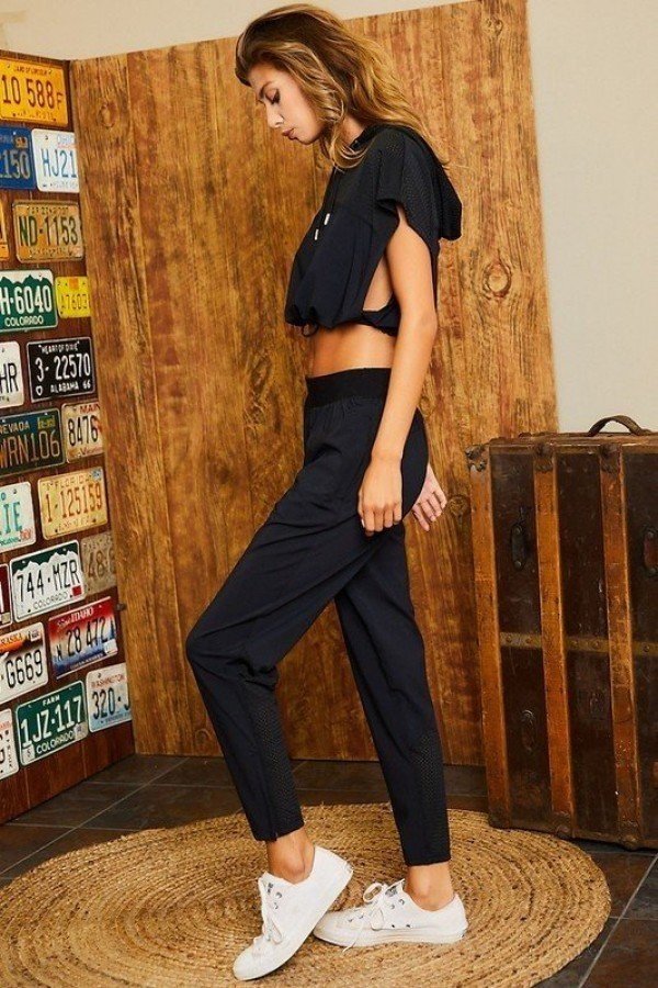 Hoodie Waist Adjustable Contrast Mesh Crop Top-Product Type | Naughty Smile Fashion