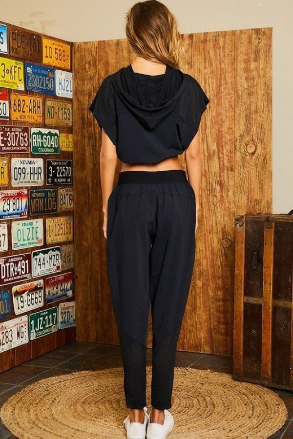 Hoodie Waist Adjustable Contrast Mesh Crop Top-Product Type | Naughty Smile Fashion