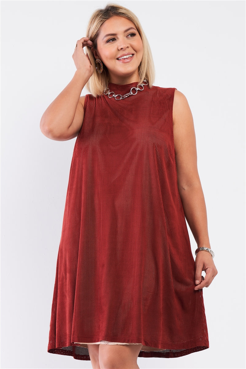 Plus Size Plus Rust And Nude Illusion High Neck Swing Dress – Stylish & Comfortable – men’s fashion, stylish and versatile