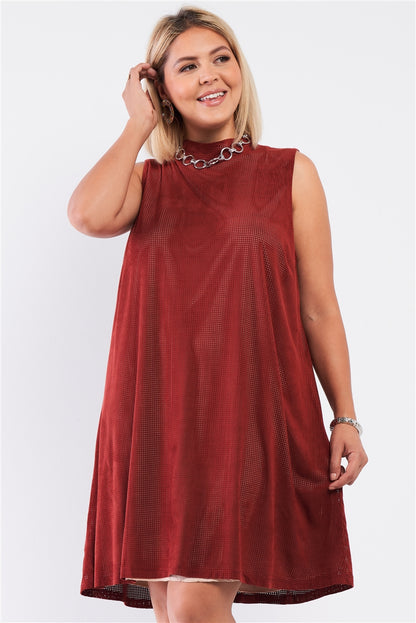 Plus Size Plus Rust And Nude Illusion High Neck Swing Dress – Stylish & Comfortable – men’s fashion, stylish and versatile