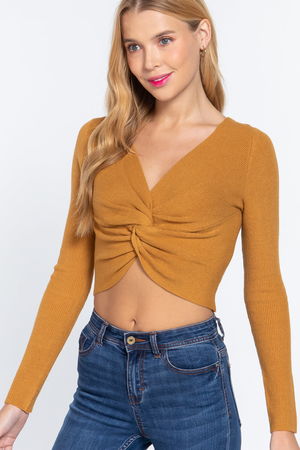 Sale - V-neck Front Knotted Crop Sweater – On Sale Now