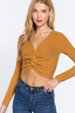 V-neck Front Knotted Crop Sweater