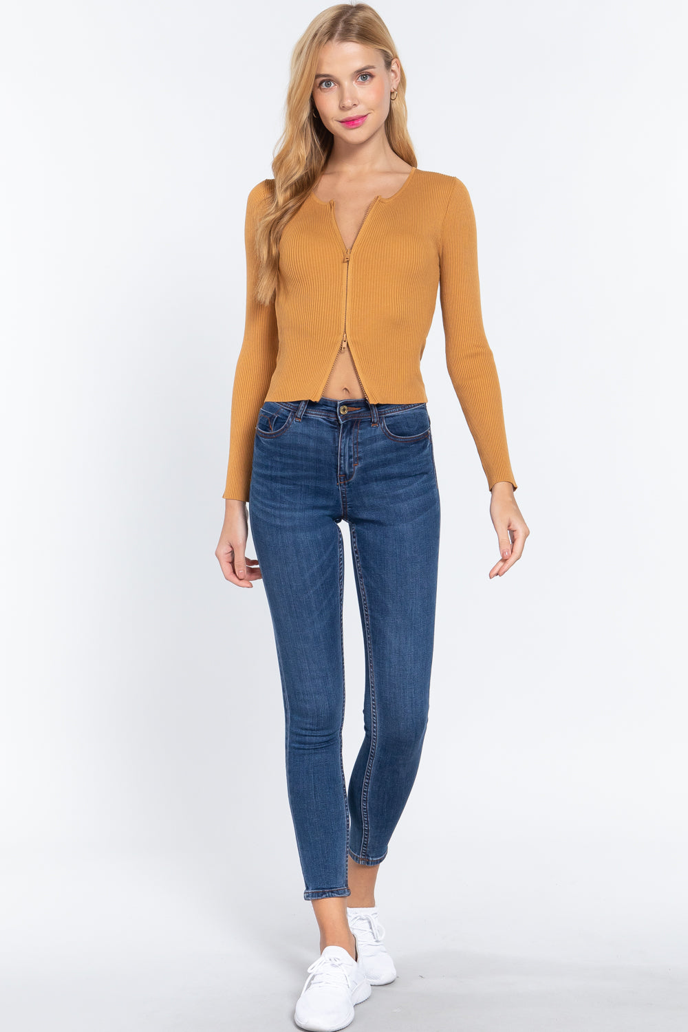 Rib Sweater Top W/front Zipper-Product Type | Naughty Smile Fashion