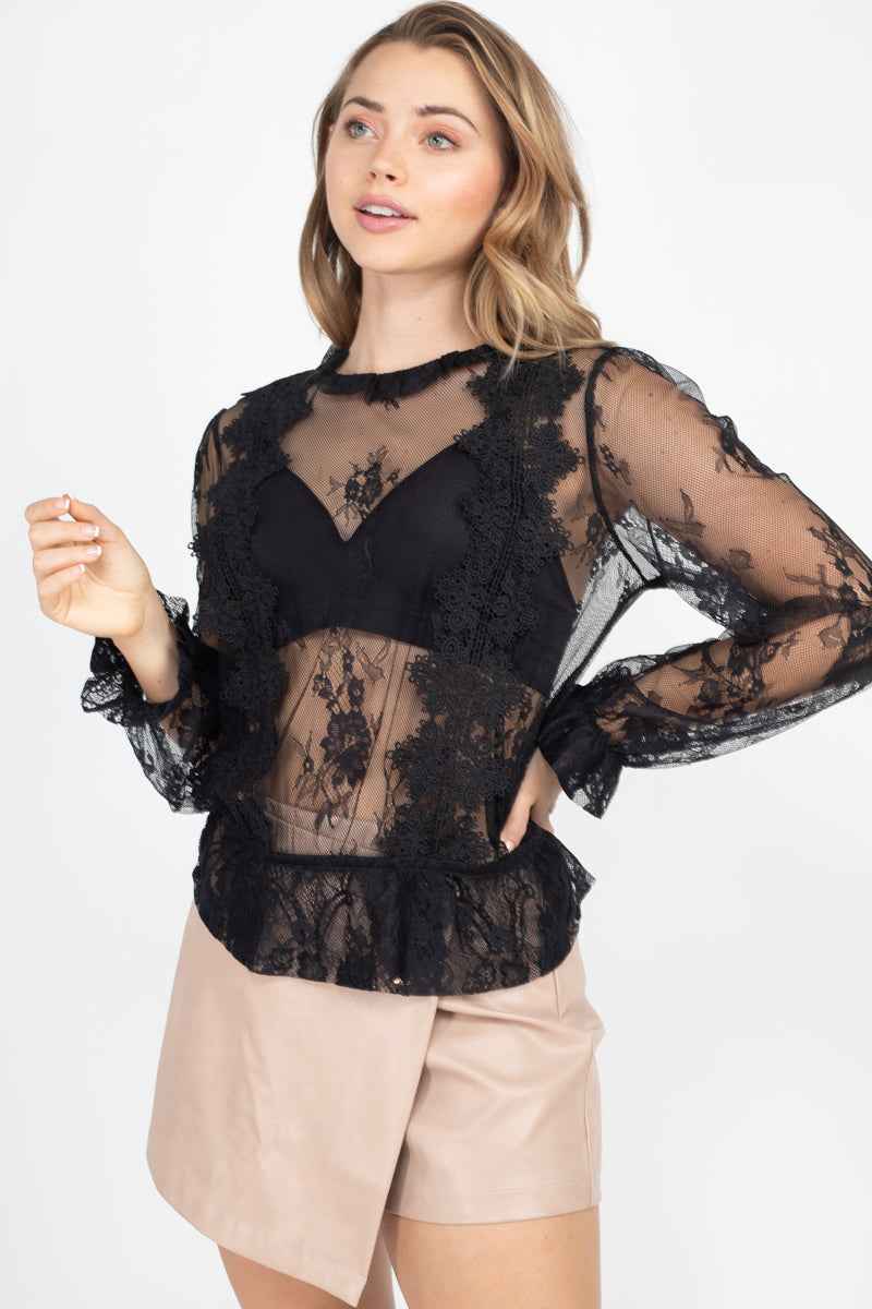 Sale - Sheer Mesh Floral Peplum Top – On Sale Now