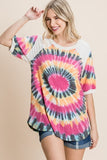 Blusa tipo túnica informal con mangas abullonadas y estampado tie dye de felpa francesa