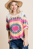 Blusa tipo túnica informal con mangas abullonadas y estampado tie dye de felpa francesa