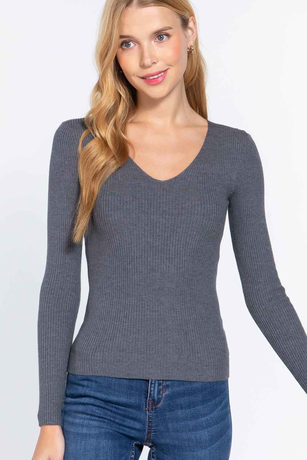 Sale - V-neck Viscose Rib Sweater – On Sale Now