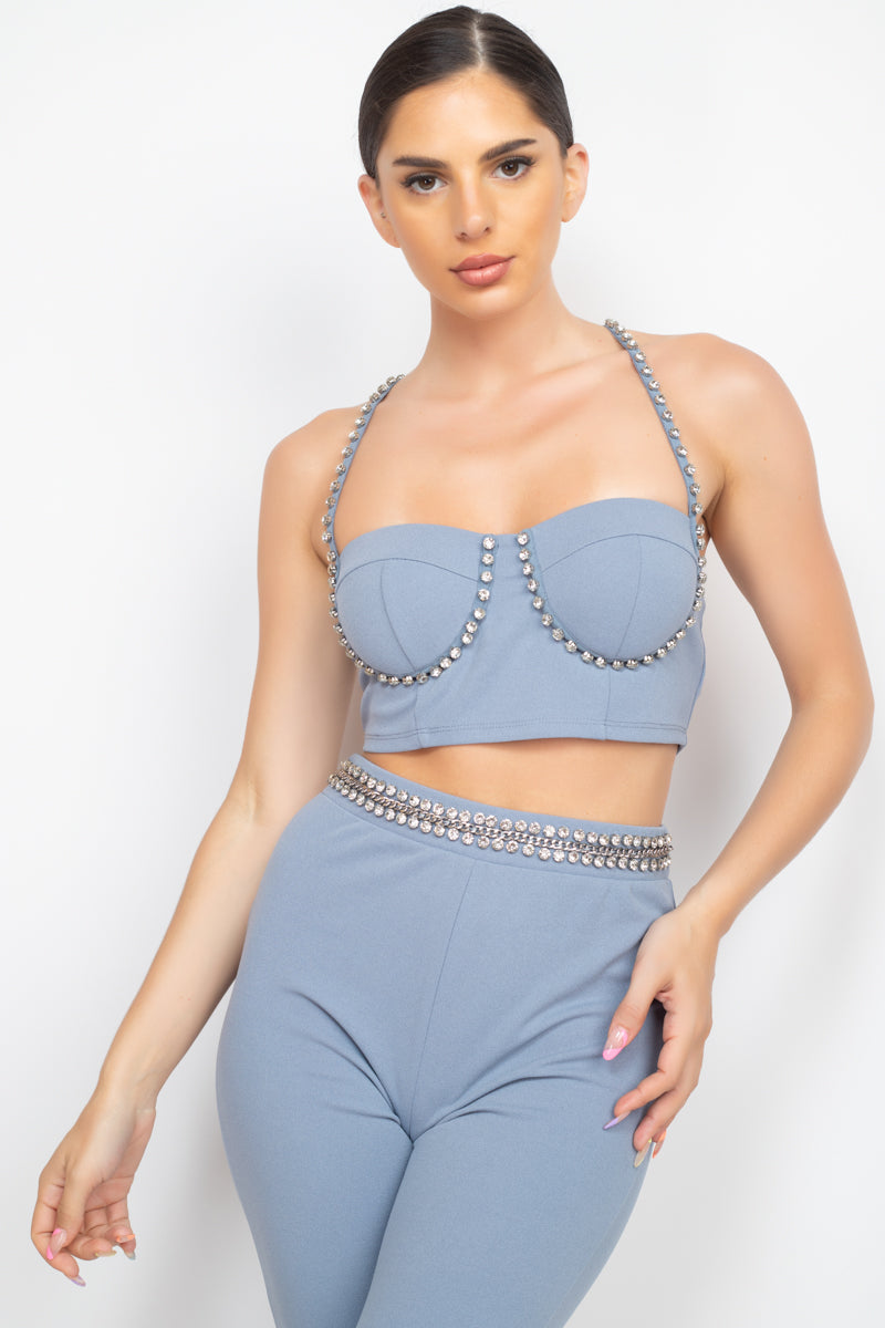 Stone Embellished Top And Pants Set-Product Type | Naughty Smile Fashion