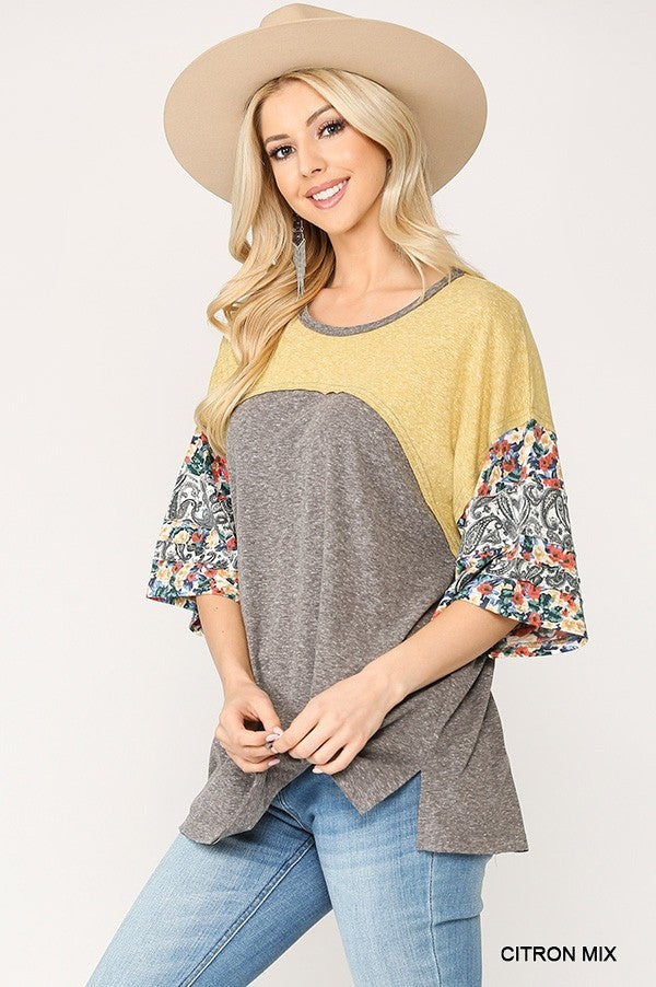 Sale - Colorblock Knit And Floral Print Mixed Top With Dolman Sleeve – On Sale Now