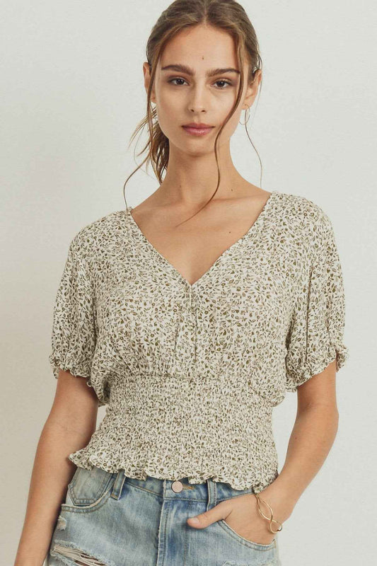 Sale - Puff Sleeve Smocked Waist Surplice Top – On Sale Now