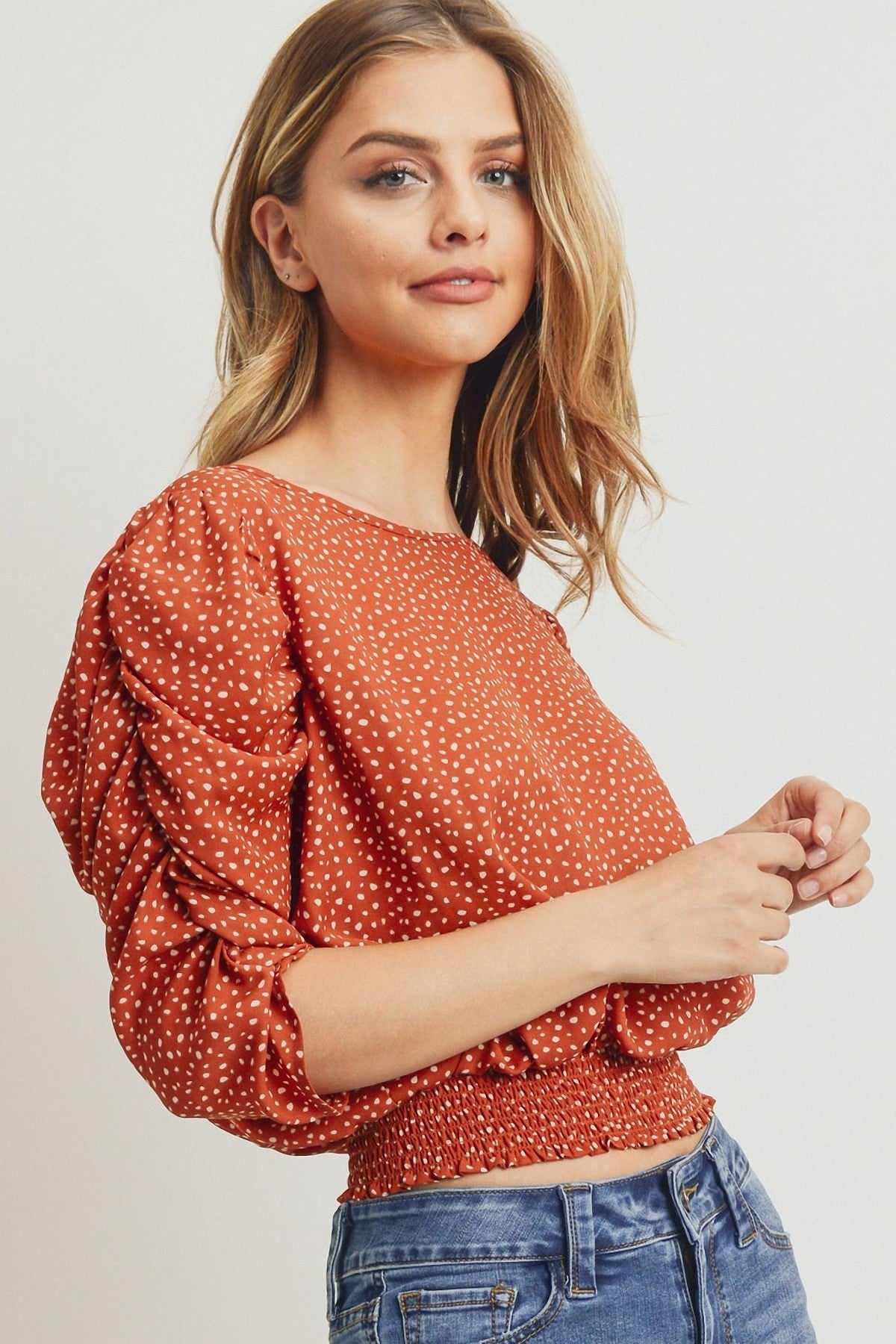 Smocked Band Top With Shirring Puff Sleeve-Product Type | Naughty Smile Fashion