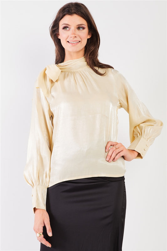 Sale - El Mirage Chiffon Bishop Sleeve Tie-neck Blouse Top – On Sale Now