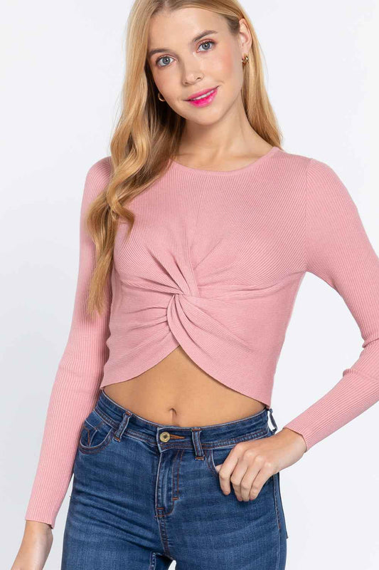 Sale - Crew Neck Knotted Crop Sweater – On Sale Now