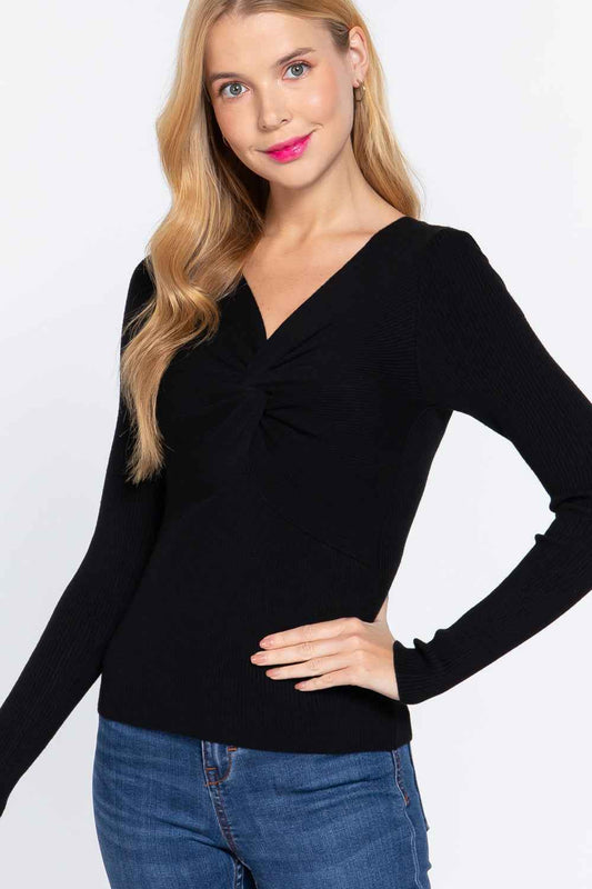 Sale - Long Slv V-neck Knotted Sweater – On Sale Now