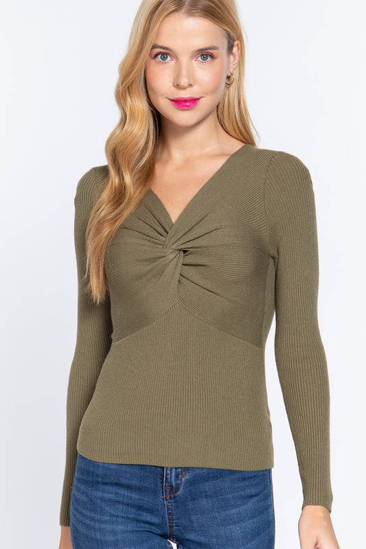 Sale - Long Slv V-neck Knotted Sweater – On Sale Now