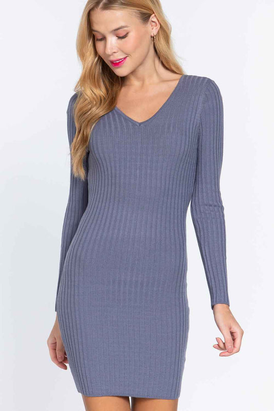 Sale - Long Slv V-neck Sweater Mini Dress – On Sale Now