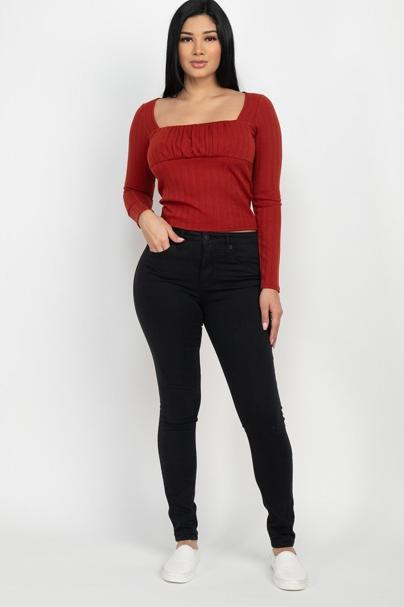 Shirred Square Neck Top-Product Type | Naughty Smile Fashion