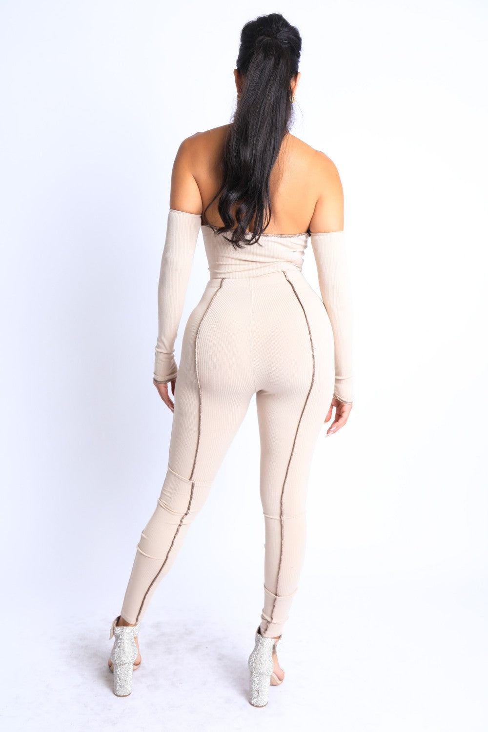 Overlock Detailed Cross Halter Keyhole Neck Off Shoulder Set-Product Type | Naughty Smile Fashion
