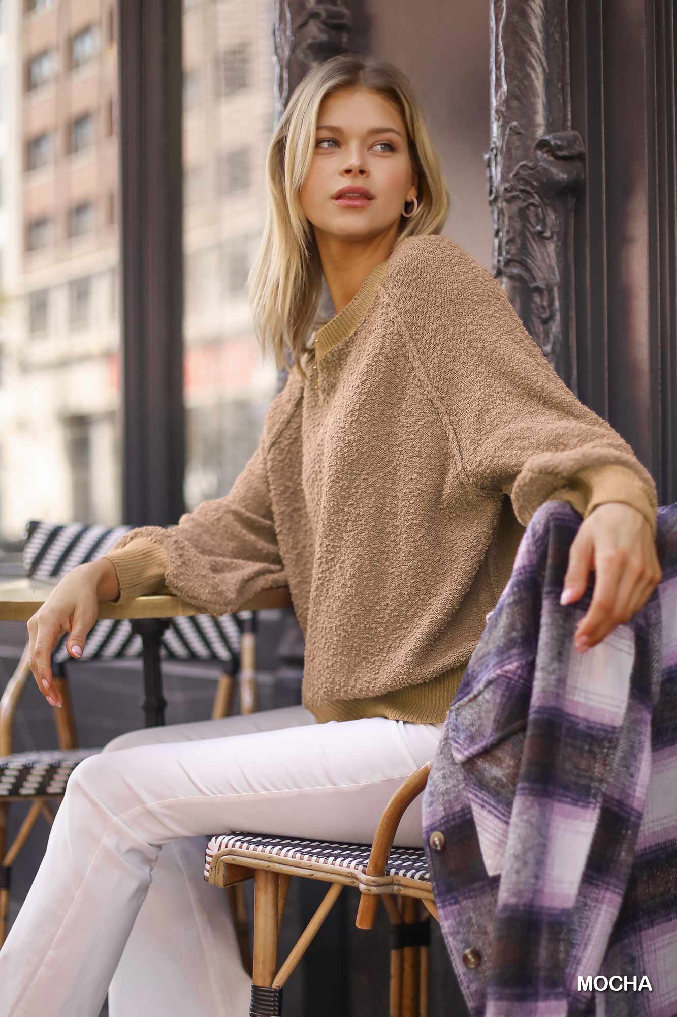 Puff Sleeve Boat Neck Sweater-Product Type | Naughty Smile Fashion