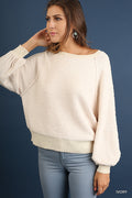 Puff Sleeve Boat Neck Sweater-Product Type | Naughty Smile Fashion