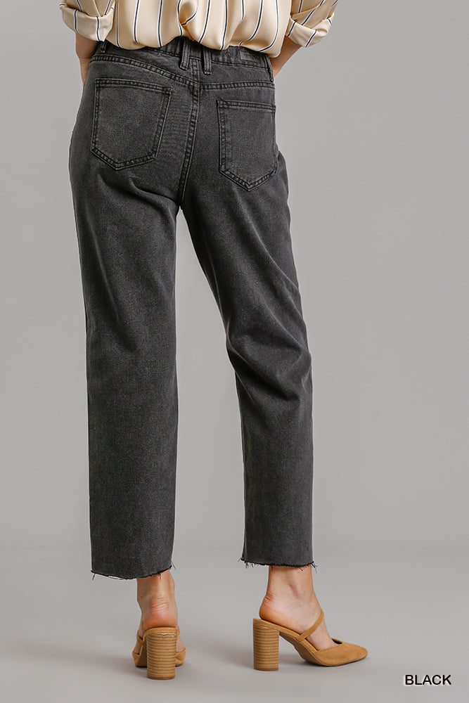 5 Pockets Non-stretch Straight Cut Distressed Denim Jeans With Raw Hem-Product Type | Naughty Smile Fashion