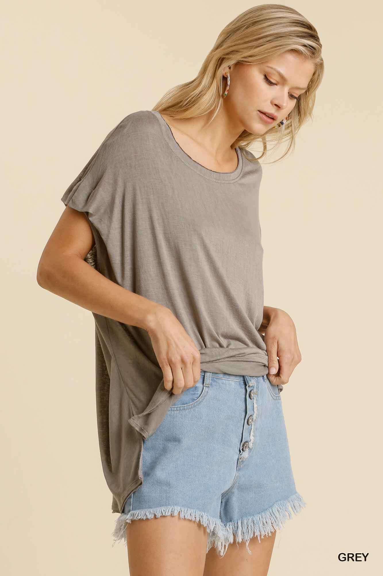 Sale - Short Sheer Dolman Sleeve Scoop Neck Top With Side Slit – On Sale Now