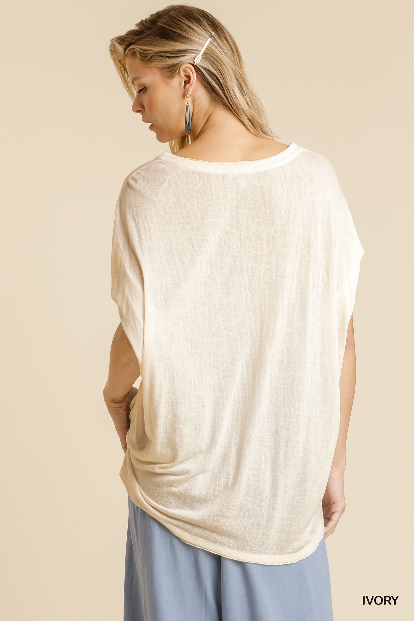 Short Sheer Dolman Sleeve Scoop Neck Top With Side Slit-Product Type | Naughty Smile Fashion
