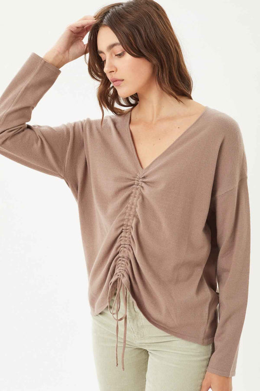 Sale - A V-neckline Drawstring Ruched Top – On Sale Now