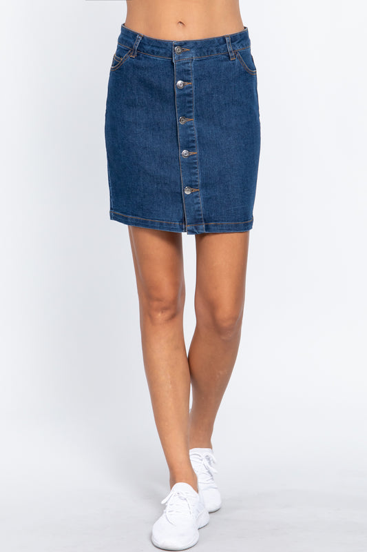 Sale - Buttoned Stretch Denim Mini Skirt – On Sale Now