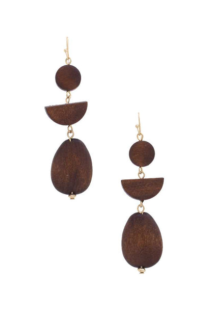 Geometric Wood Bead Dangle Earring