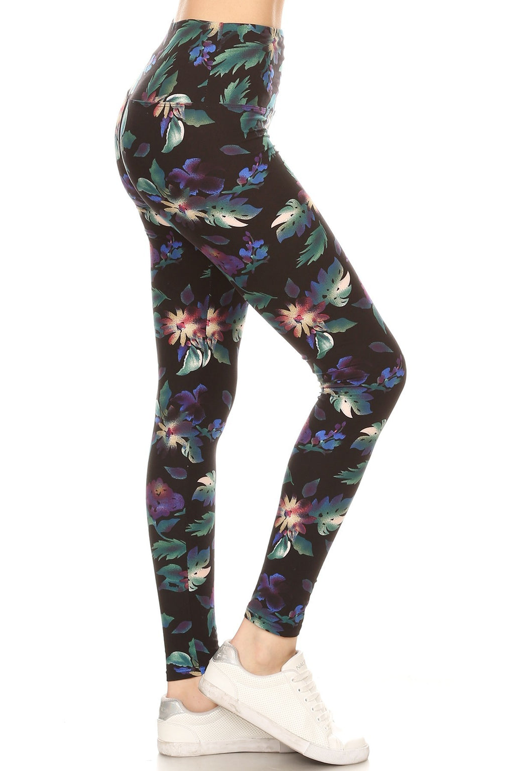 Long Yoga Style Banded Lined Floral Printed Knit Legging With High Waist-Product Type | Naughty Smile Fashion