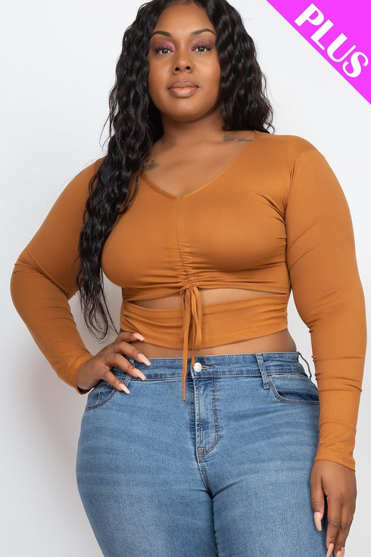 Plus Size Drawstring Ruched Cutout Crop Top