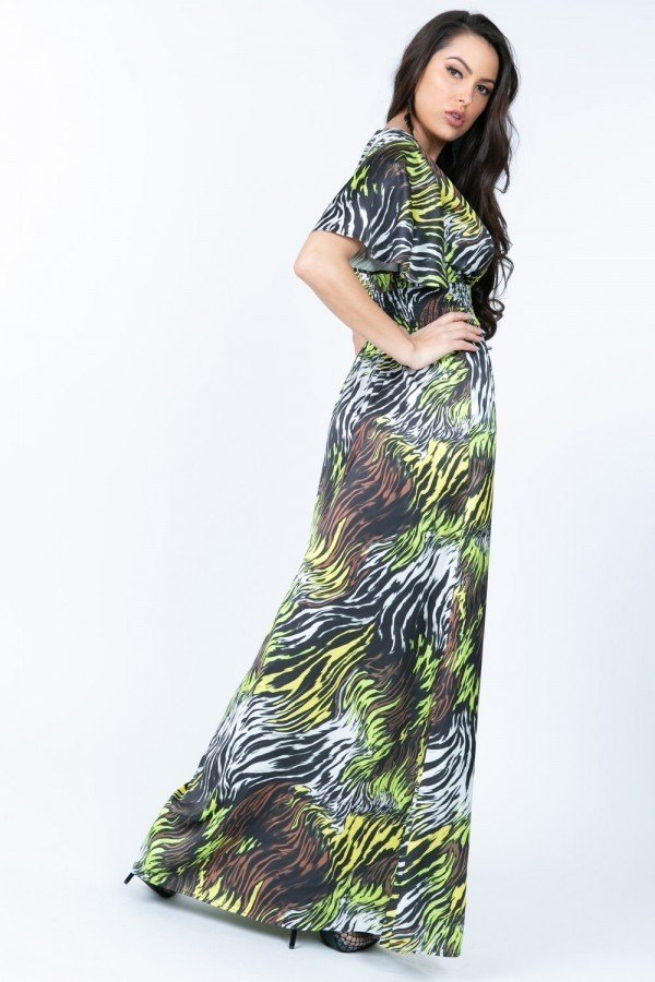 Deep V Neck Slit Zebra Print Long Dress-Product Type | Naughty Smile Fashion
