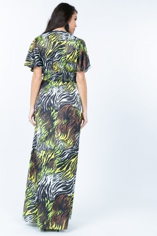Deep V Neck Slit Zebra Print Long Dress-Product Type | Naughty Smile Fashion