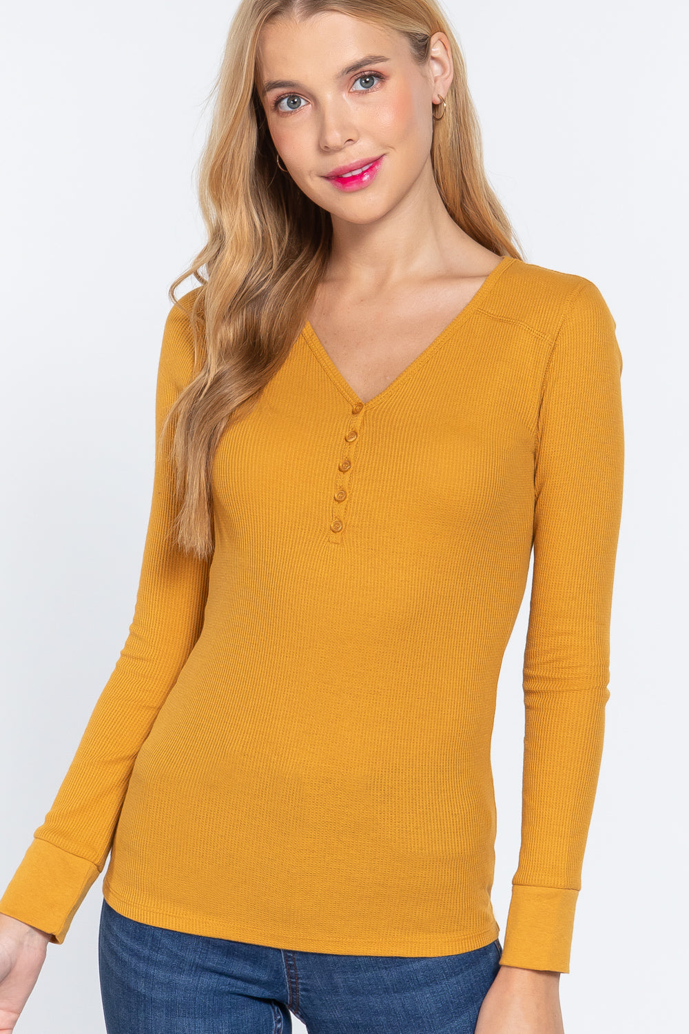 Long Slv V-neck Placket Thermal Top-Product Type | Naughty Smile Fashion