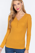 Long Slv V-neck Placket Thermal Top-Product Type | Naughty Smile Fashion