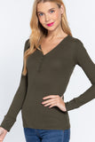 Long Slv V-neck Placket Thermal Top