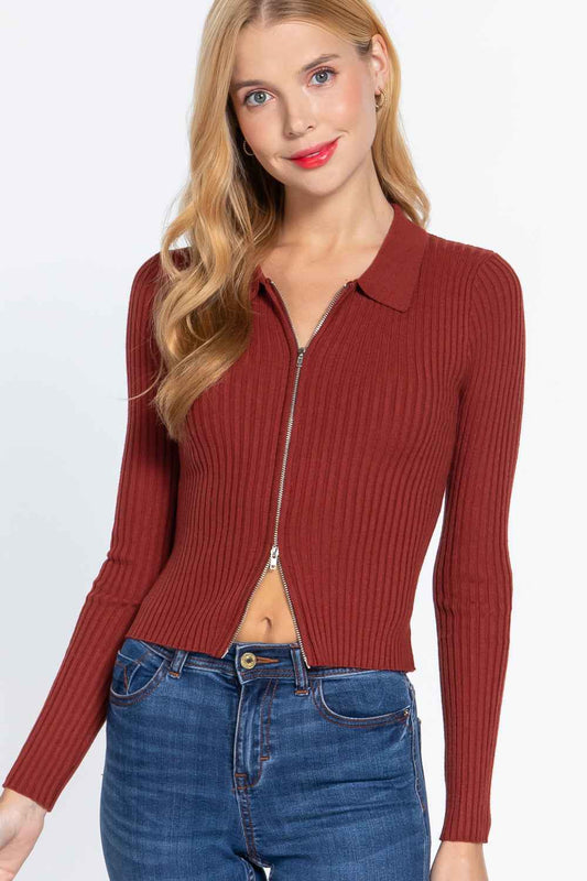 Sale - Notched Collar Zippered Sweater – On Sale Now