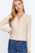 Notched Collar Zippered Sweater-Product Type | Naughty Smile Fashion