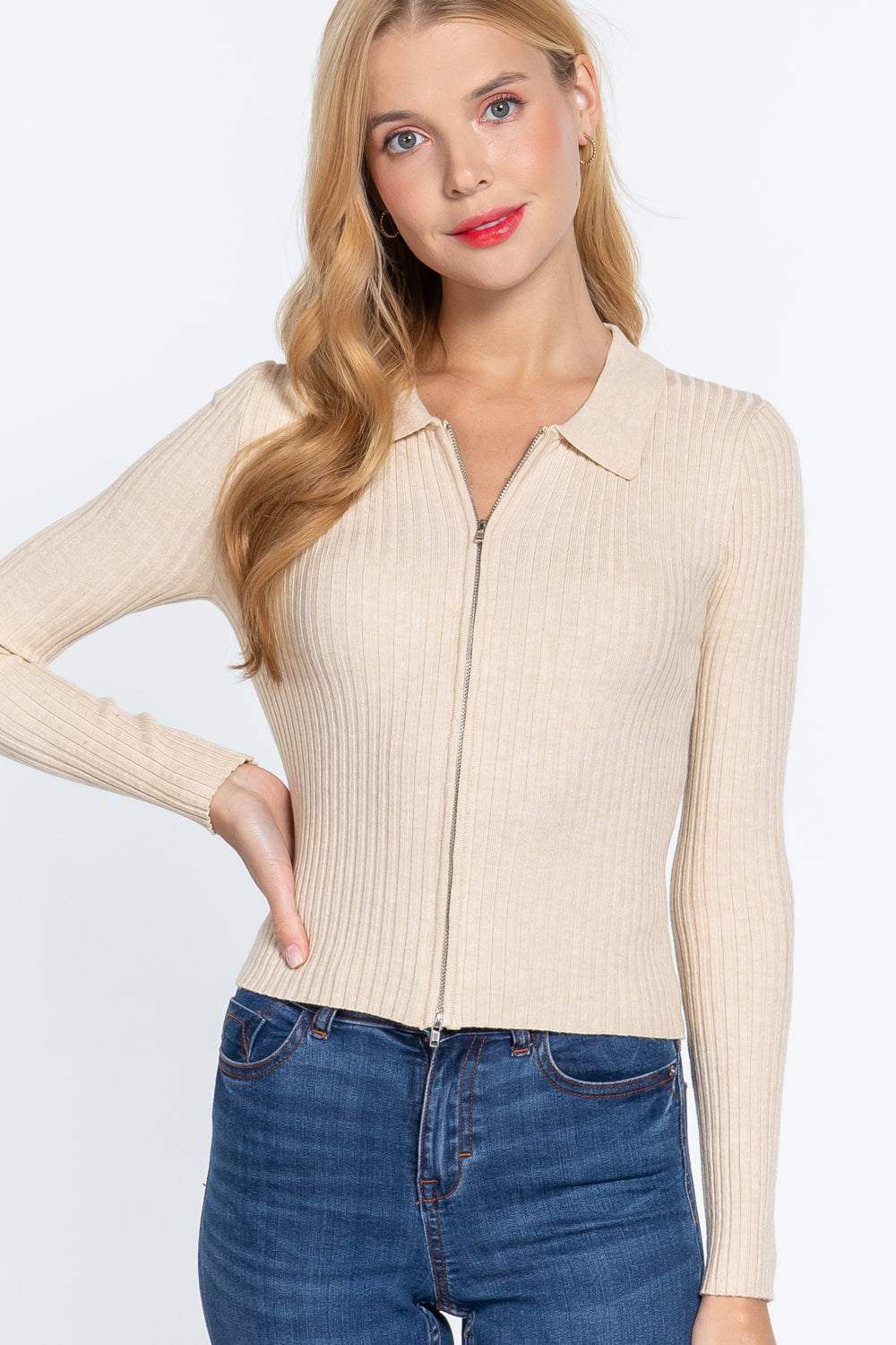 Notched Collar Zippered Sweater-Product Type | Naughty Smile Fashion