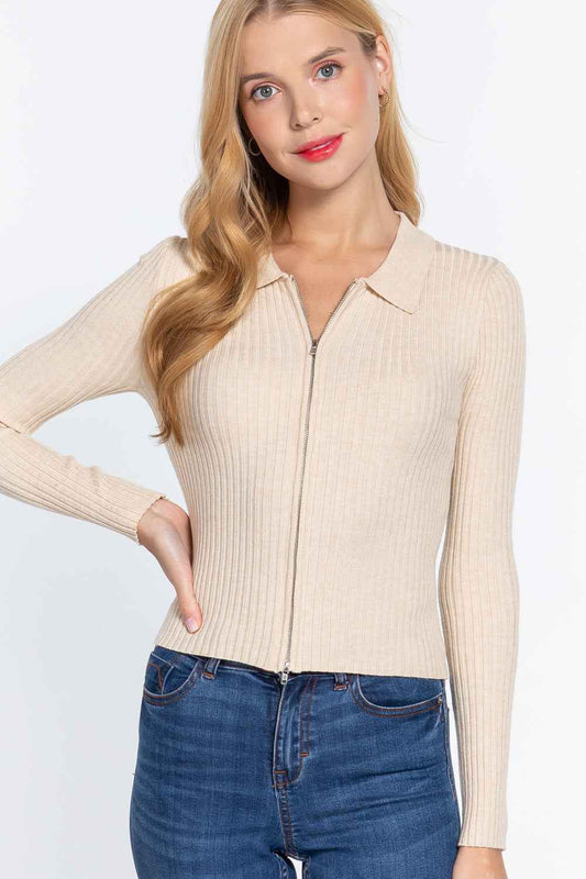 Sale - Notched Collar Zippered Sweater – On Sale Now